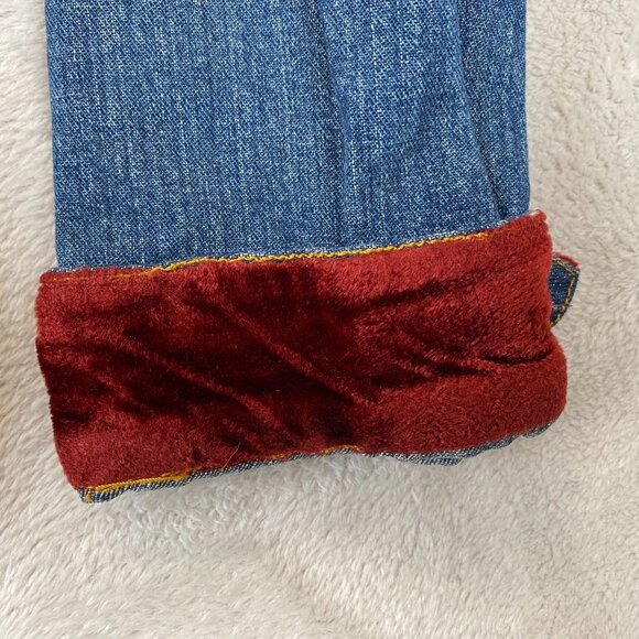 Daniel K. Women Denim Jacket Large Blue Red Velvet Lining Button Up Casual Retro - Picture 7 of 10